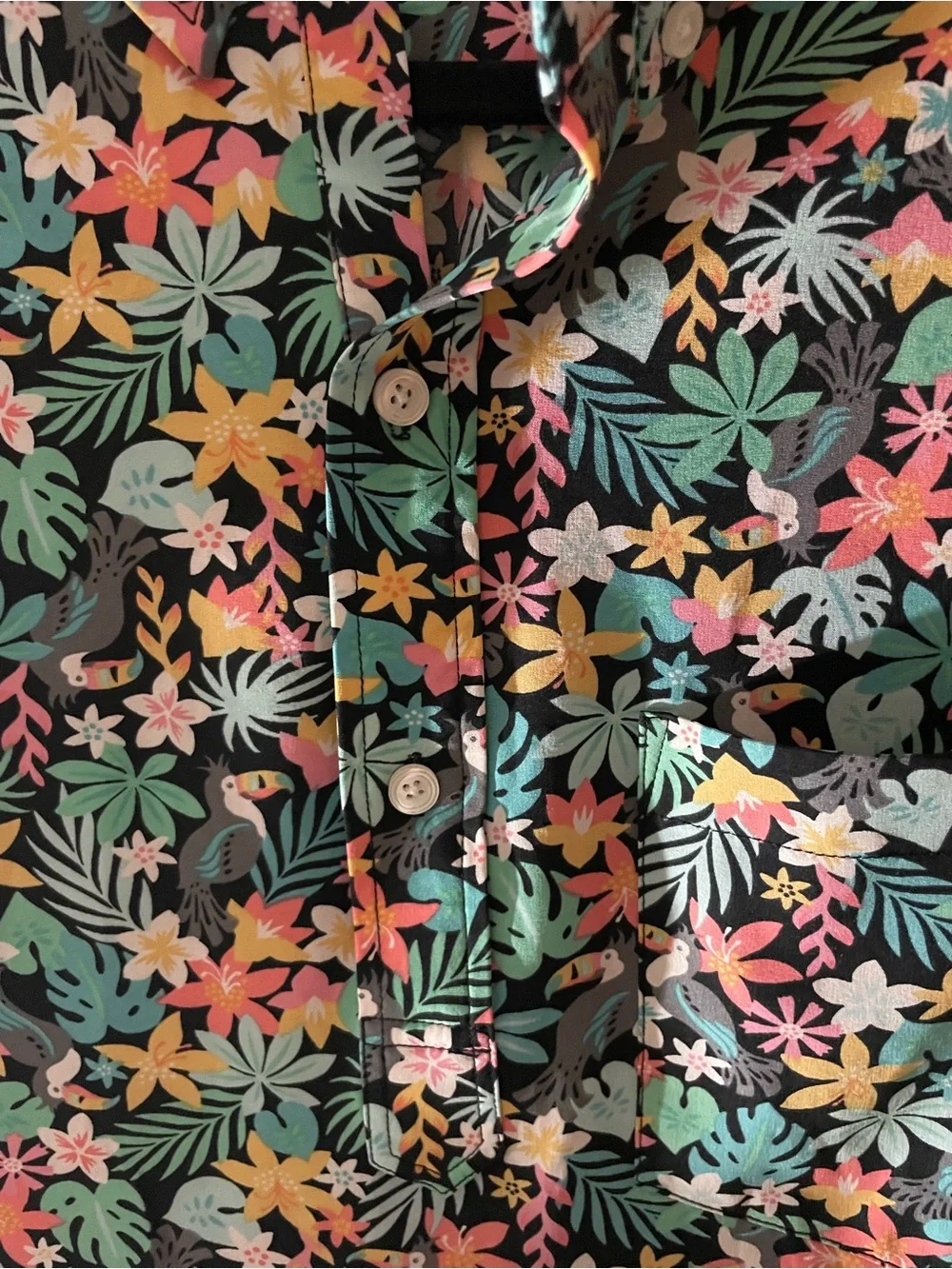 chubbies Black Floral Button-Down Shirt with Green, Pink, Yellow Accents